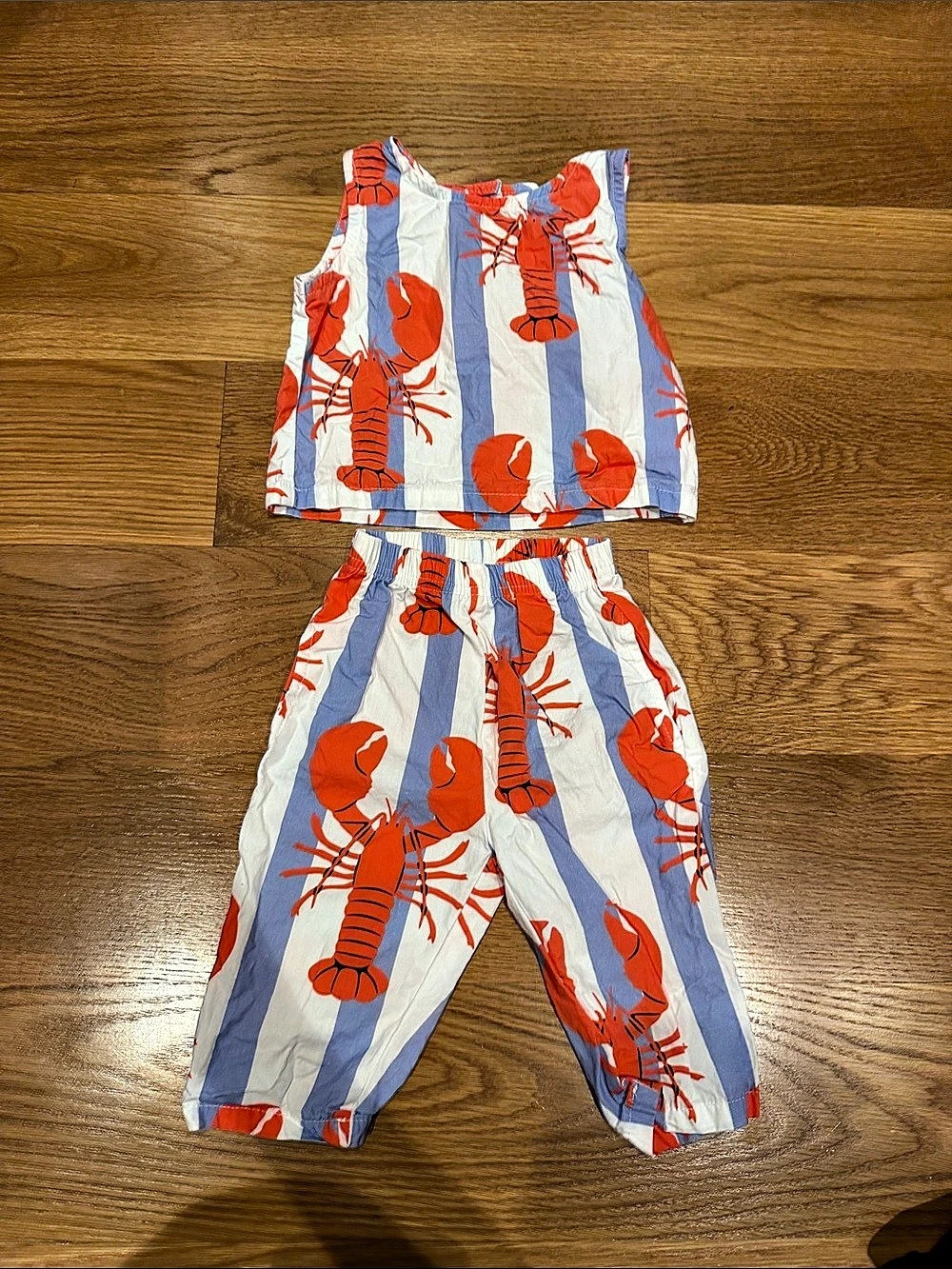 MiniOlie Lobster Stripes Print Cotton Set Baby 3-6M Like New Pants Tank top